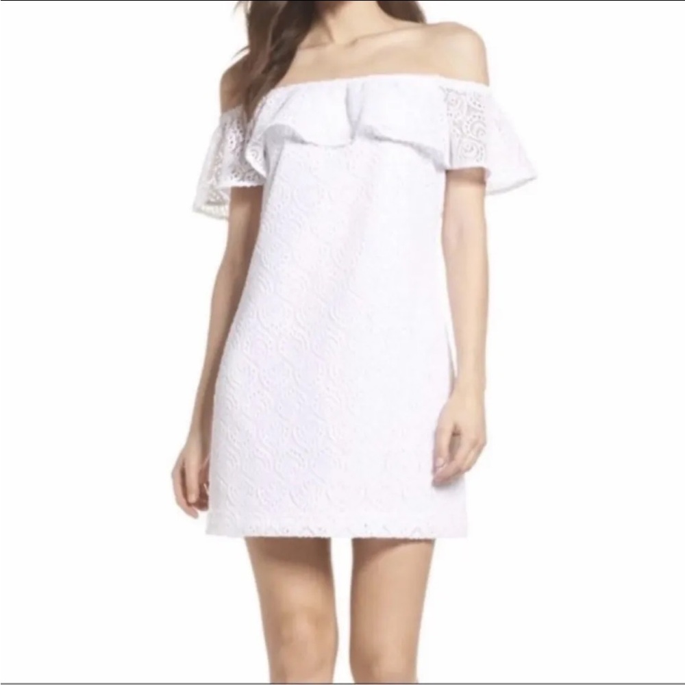 Lilly Pulitzer La Fortuna Lace Off The Shoulder Dress In Resort White Sz. S